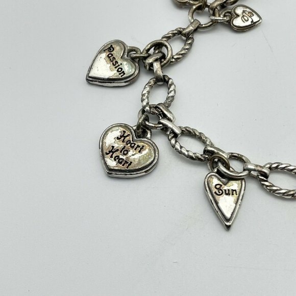 Enameled Heart Inspirational Charm Bracelet Silver Tone Toggle Closure - Picture 7 of 10
